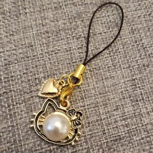 Gold and Pearl Cat Phone Charm